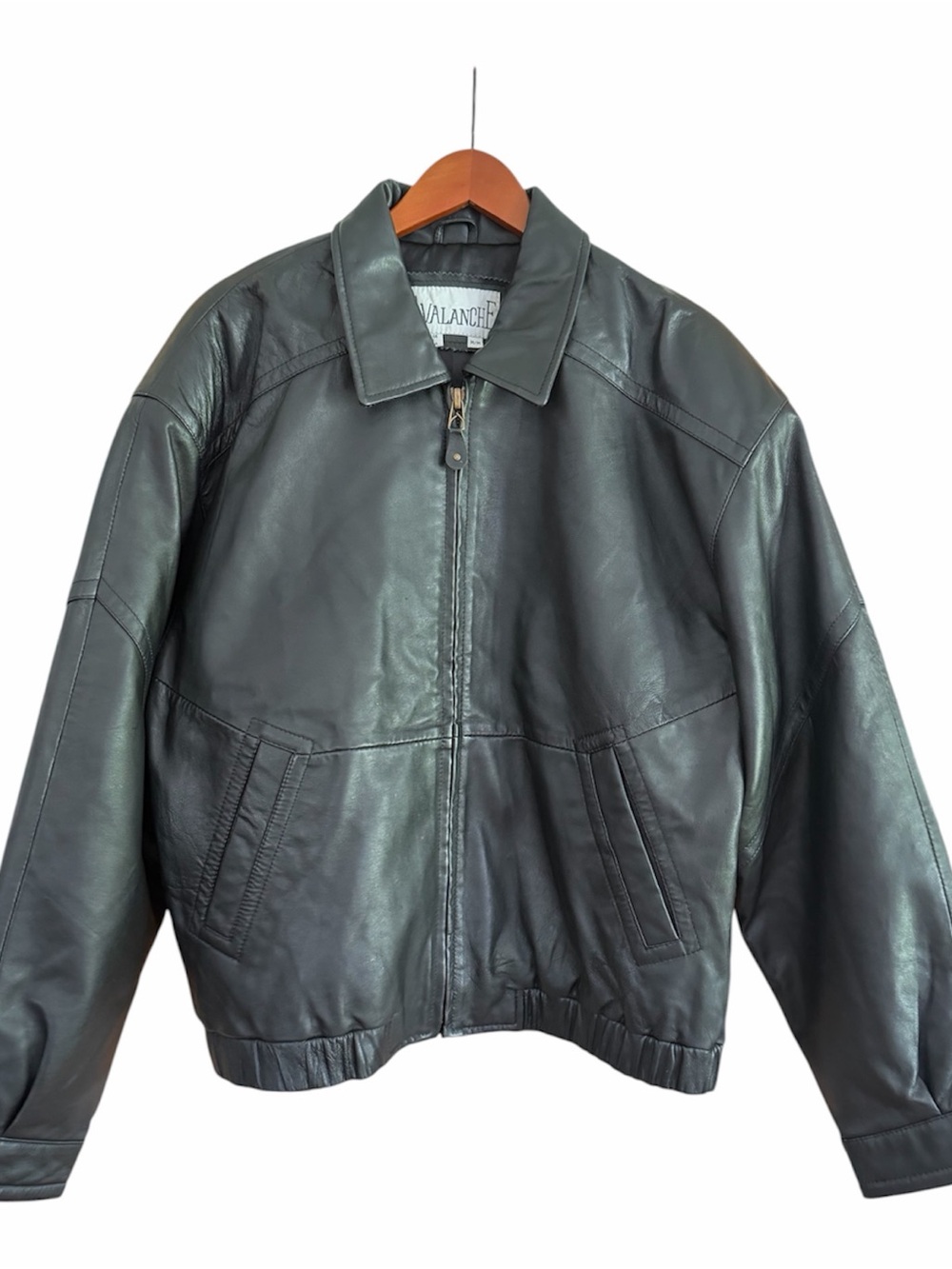 Avalanche Black Leather Bomber Jacket with Zip Front